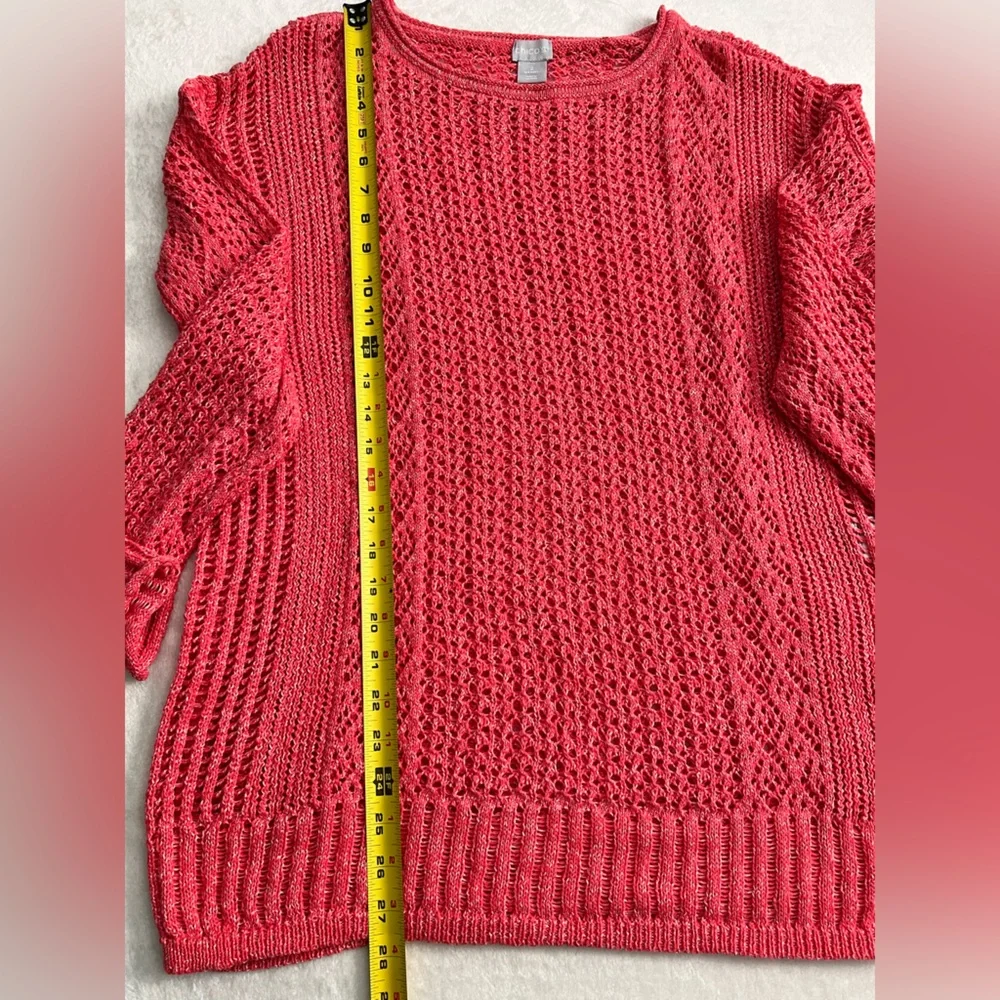 Chico’s Light Lacy Open-Stitch Layering Sweater, Size 2 = L, Size 12